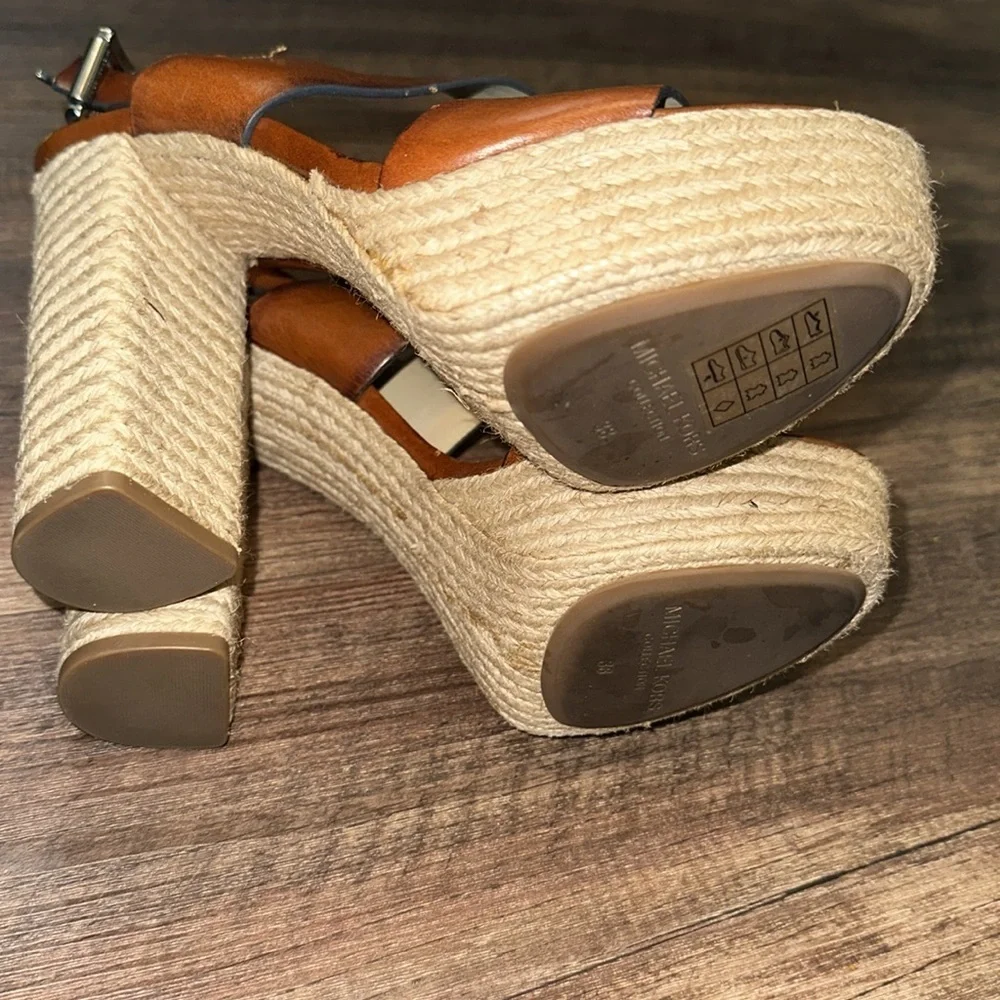 Michael Kors Summer Brown Leather Jute‎ Sandals Size 38